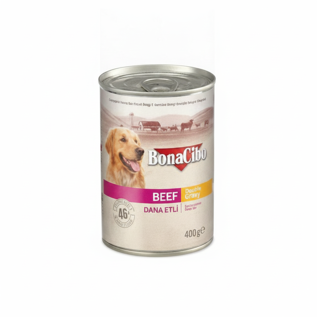 Bonacibo Wet Dog Food in Can – Beef Chunks in Gravy -400g
