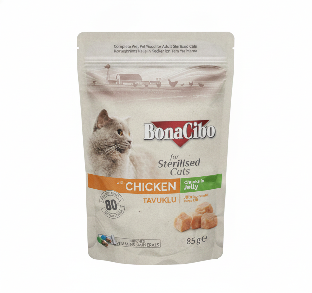 Bonacibo Adult Cat Sterilised Chicken - Chunks in Jelly -85g