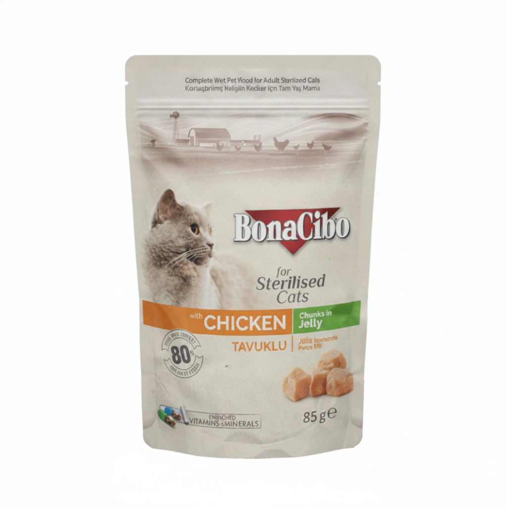 Bonacibo Adult Cat Sterilised Chicken - Chunks in Jelly -85g