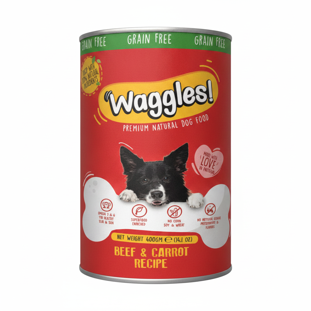 Waggles Grain Free Canned Food for Dogs Beef & Carrot -400g