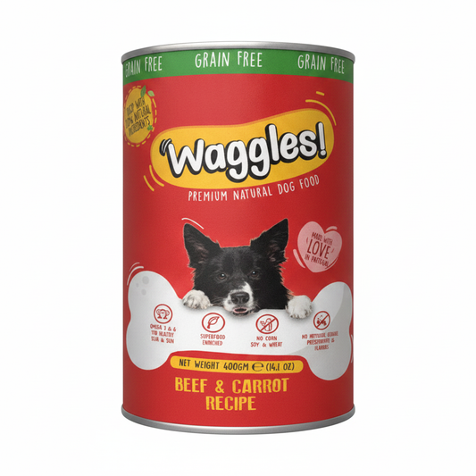 Waggles Grain Free Canned Food for Dogs Beef & Carrot -400g