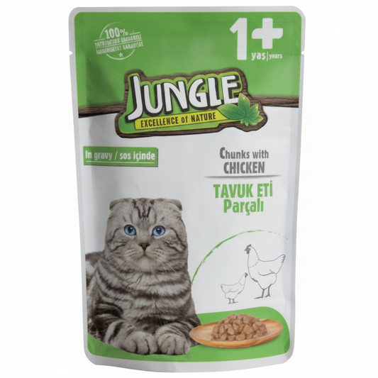 Jungle Pouches for Adult Cat Chunks In Gravy – 100g