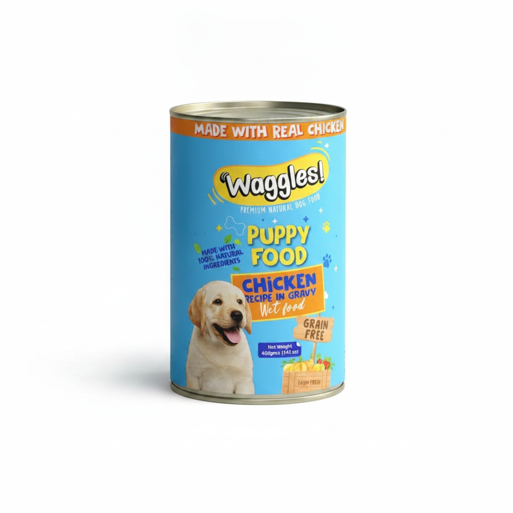 Waggles Puppy Canned Food Chicken In Garvy -400g